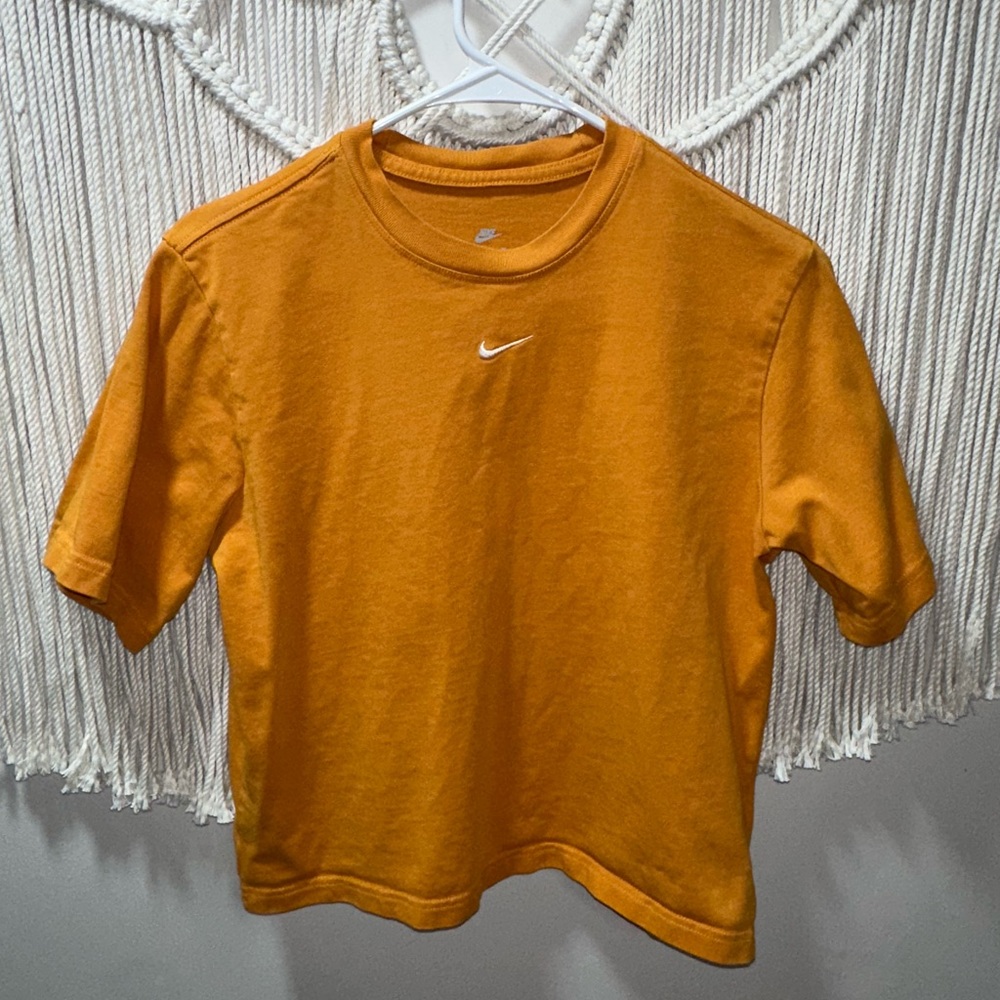 Nike Orange Cropped Short-Sleeve Tee with White Swoosh